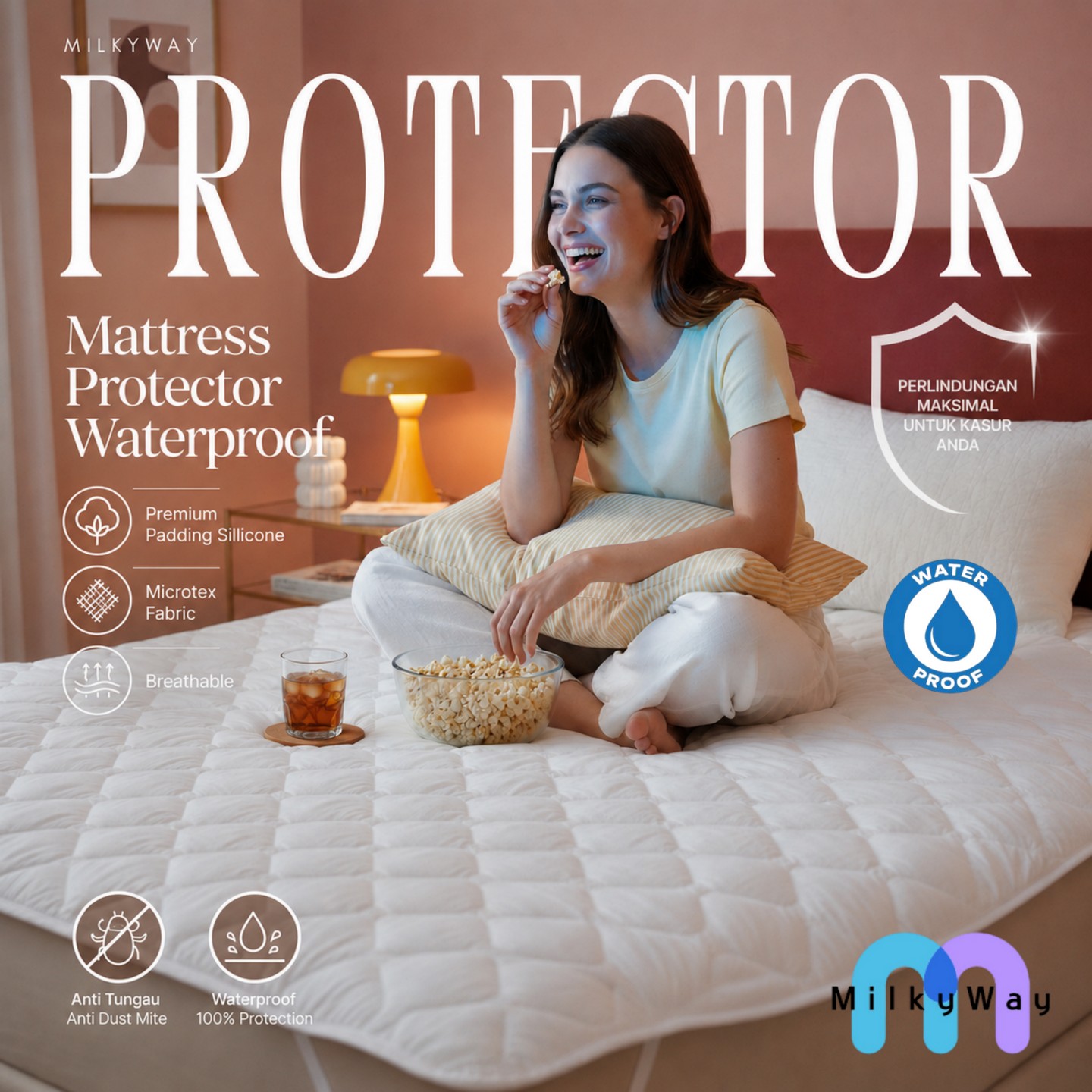 Pelindung Kasur Anti Air MilkyWay - Mattress Protector Waterproof Color